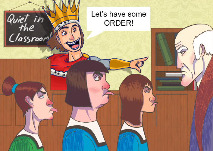 Image of the king showing the children some order and how to behave
